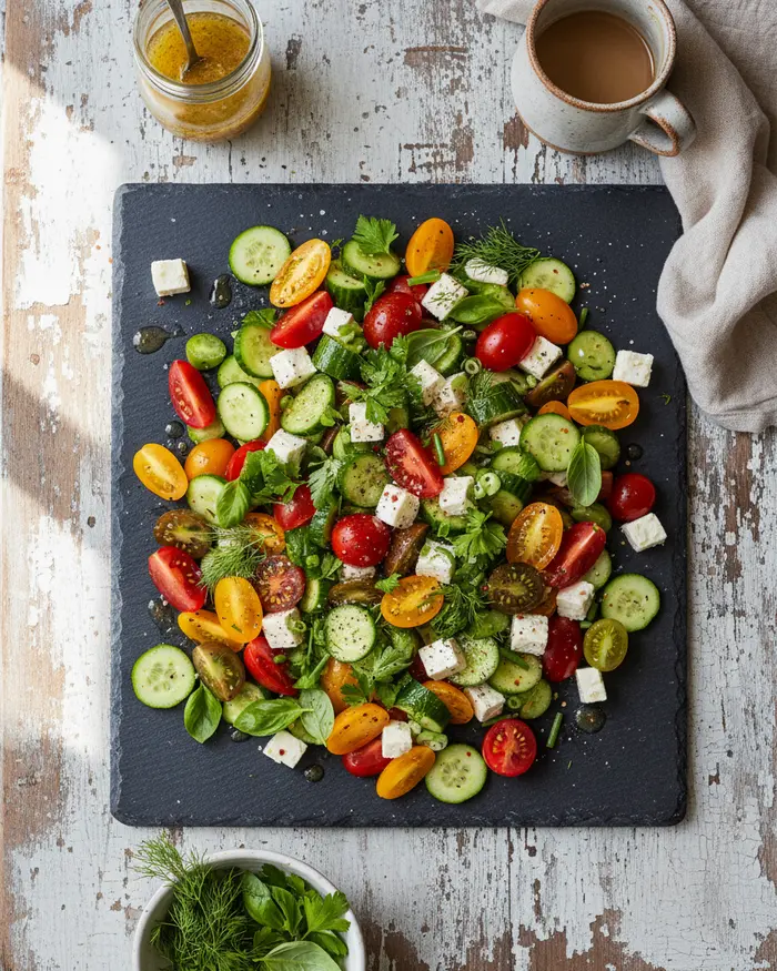 Fresh Tomato Cucumber Feta Salad 4 final plated dish