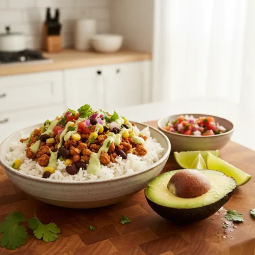 Beautiful plated Turkey Taco Rice Bowls