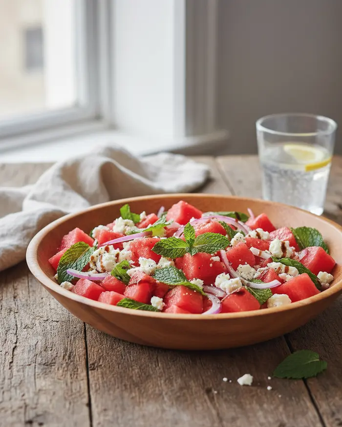 Watermelon Feta Salad with Mint and Lime 4 final plated dish