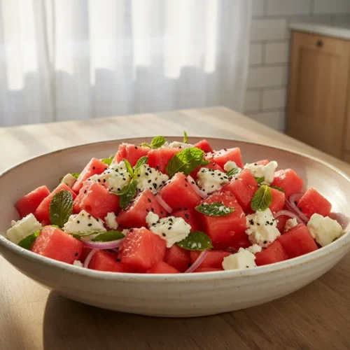 Beautiful plated Watermelon Feta Salad