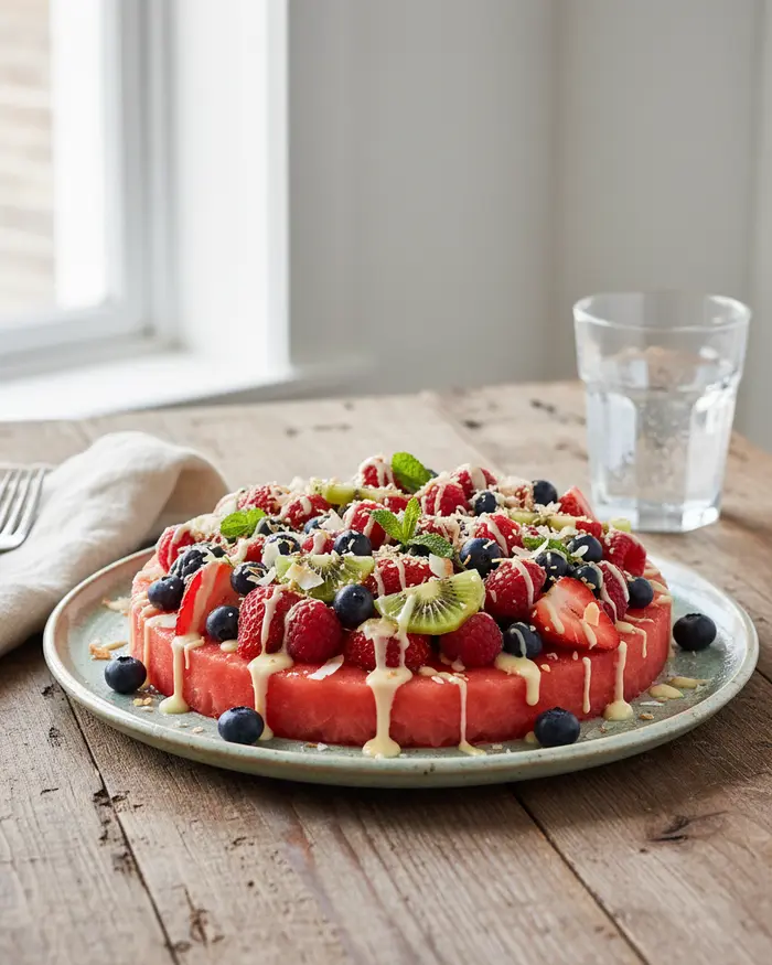 Watermelon Pizza Dessert Recipe 3 final plated dish