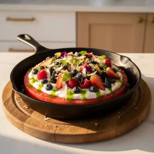 Beautiful plated Watermelon Pizza Dessert