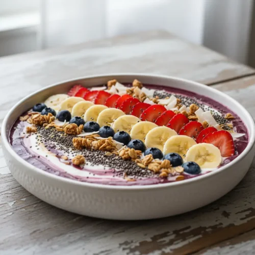 Beautiful plated Acai Berry Smoothie Bowl