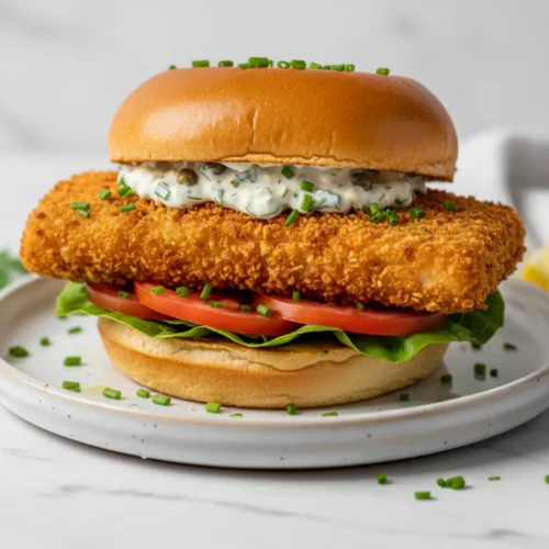 Beautiful plated air fryer fish sandwich recipe