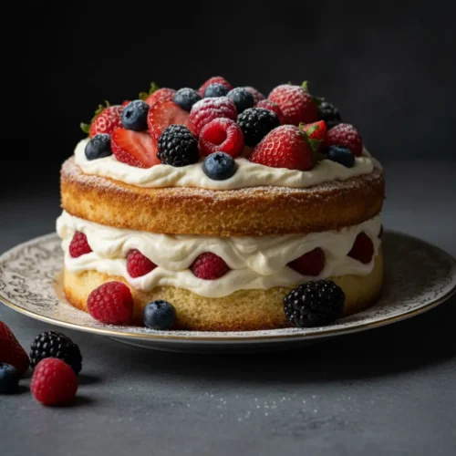 Beautiful plated berry chantilly cake recipe
