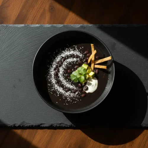 Beautiful plated Black Bean Soup