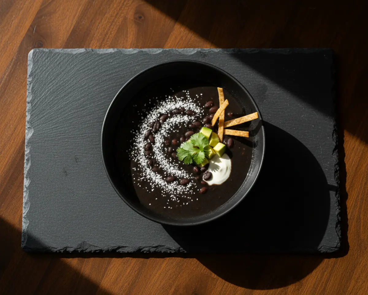 Beautiful plated Black Bean Soup