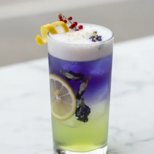 Beautiful plated Butterfly Pea Flower Lemonade