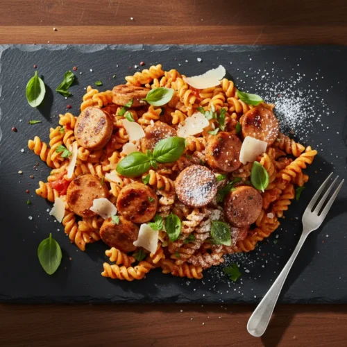 Beautiful plated Chicken Sausage Pasta