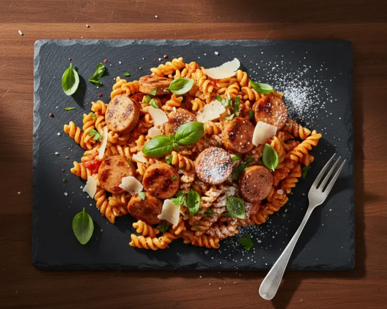 Beautiful plated Chicken Sausage Pasta