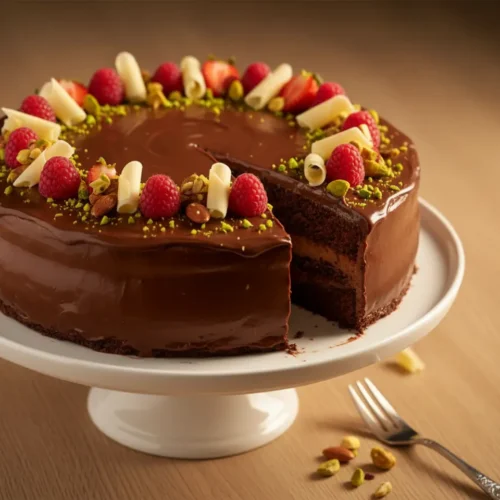 Beautiful plated chocolate nutella cake