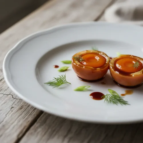 Beautiful plated cured egg yolk recipe soy sauce