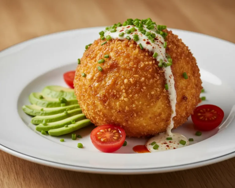 Beautiful plated fried panko crust on egg ball bake