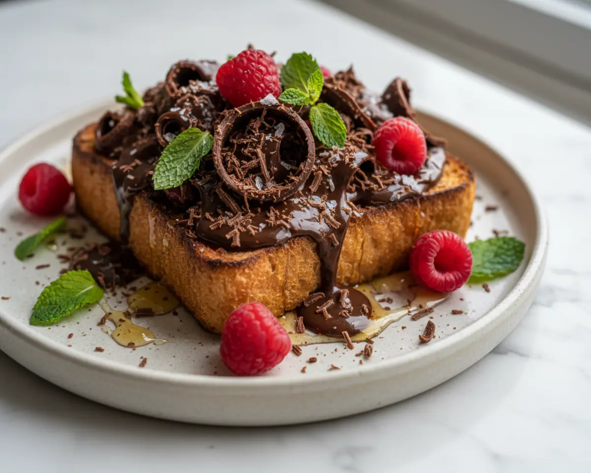 Beautiful plated Grated Chocolate Toast with Sea Salt