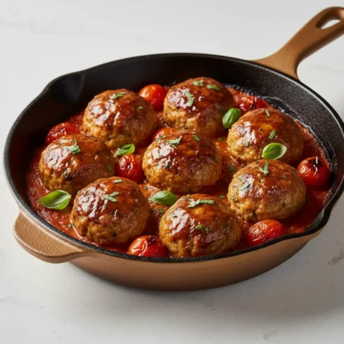 Beautiful plated High-Protein Chicken Cottage Cheese Meatballs