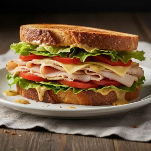 Beautiful plated Honey Mustard Turkey Sandwich