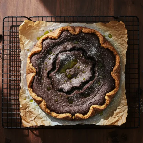 Beautiful plated Italian chocolate olive oil cake