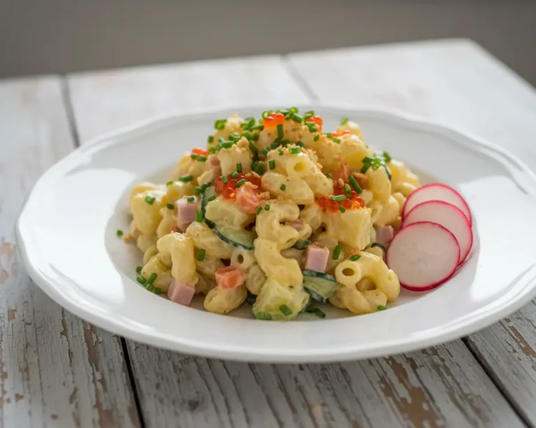 Beautiful plated Japanese Potato Macaroni Salad