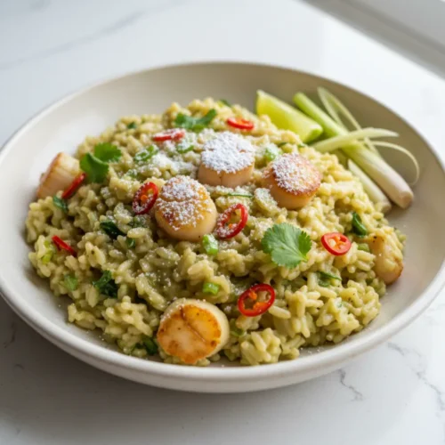 Beautiful plated lemongrass risotto recipe