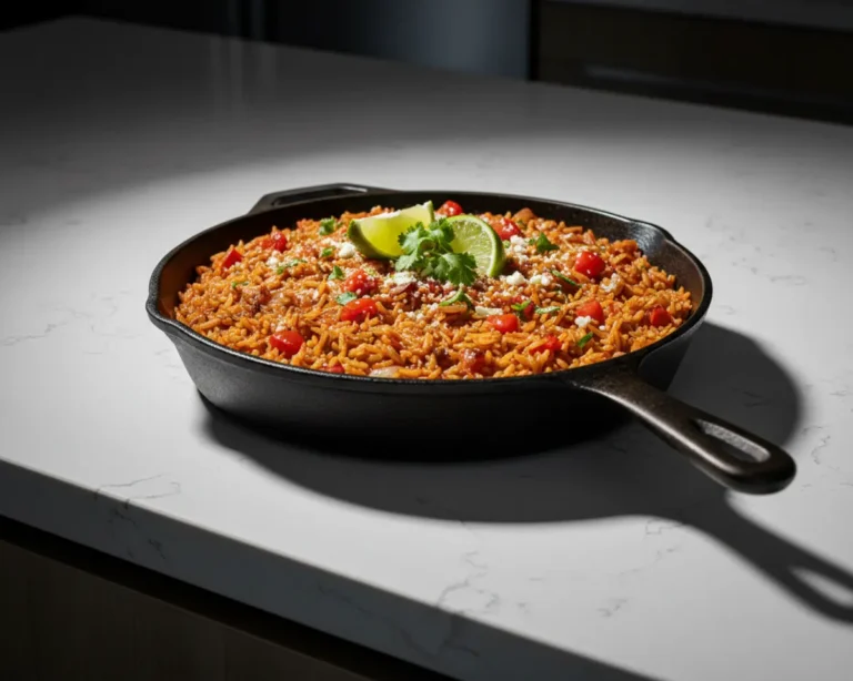 Beautiful plated mexican red rice arroz rojo recipe