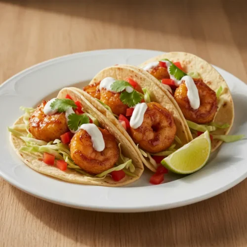 Beautiful plated Shrimp Tacos