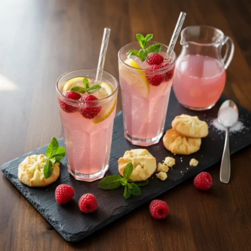 Beautiful plated Sugar Free Raspberry Lemonade