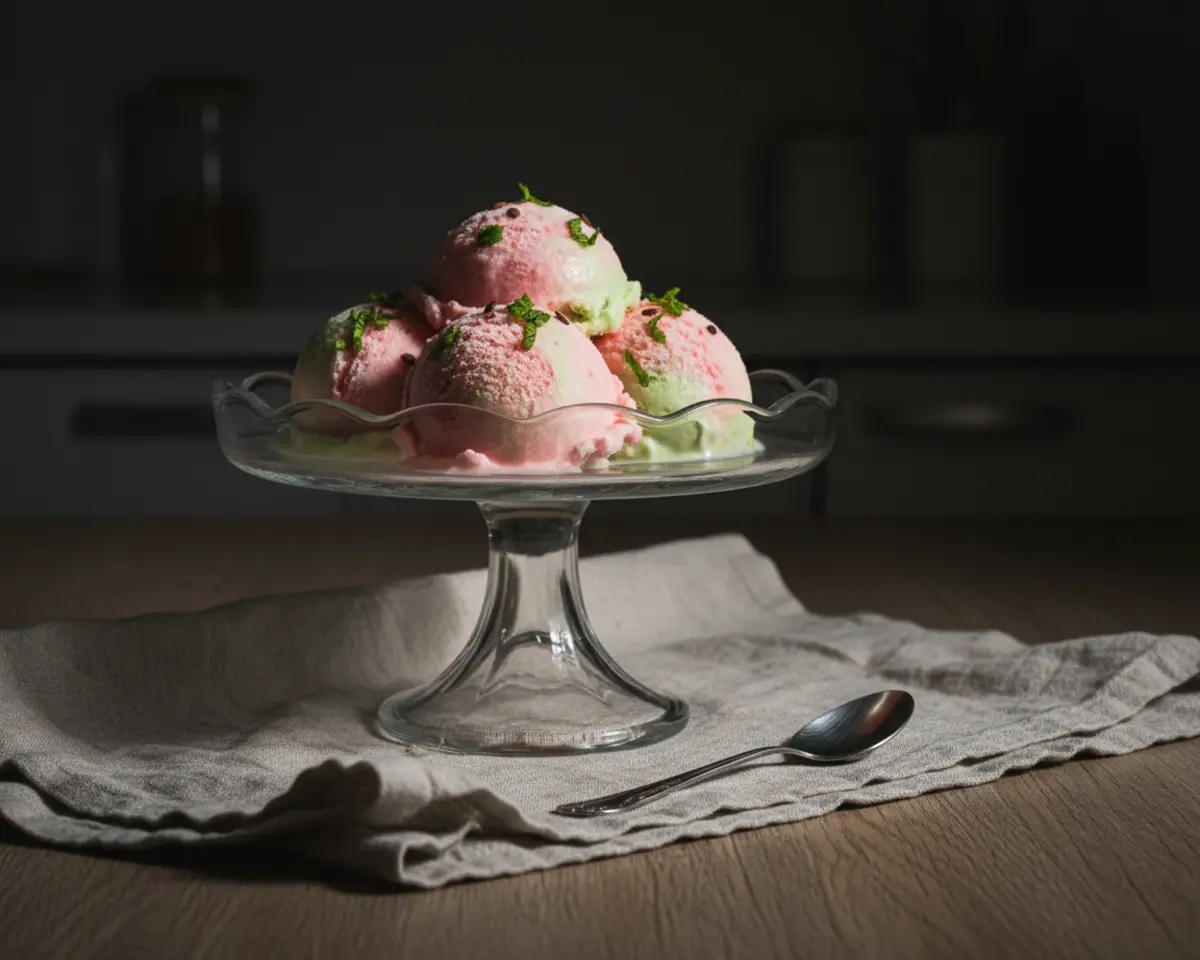 Beautiful plated Two-Ingredient Watermelon Ice Cream