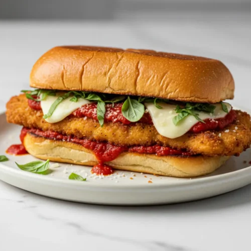 Beautiful plated veal parm sandwich recipe