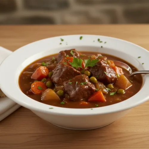 Beautiful plated Vegetable Beef Stew