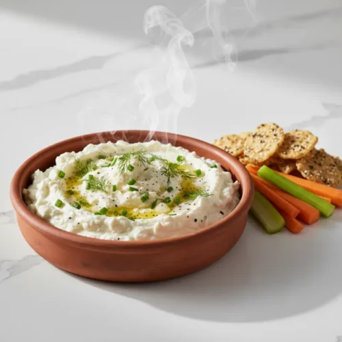 Beautiful plated Whipped Cottage Cheese Ranch Dip