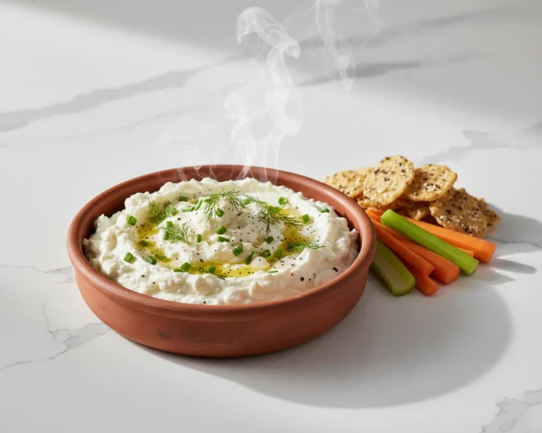 Beautiful plated Whipped Cottage Cheese Ranch Dip