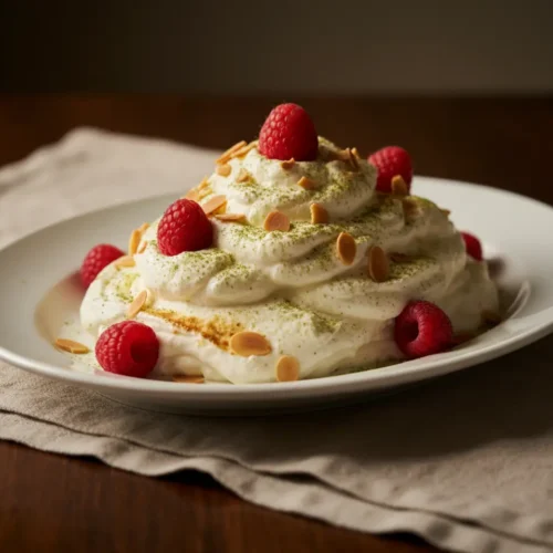 Beautiful plated Whipped Mascarpone Frosting