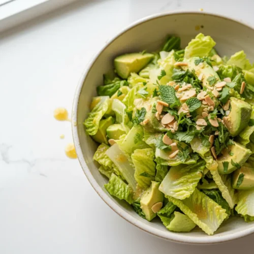 Beautiful plated avocado romaine salad