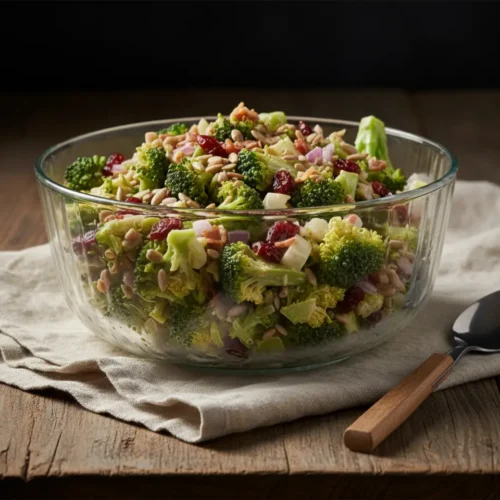 Beautiful plated Broccoli Salad from Chicken Salad Chick