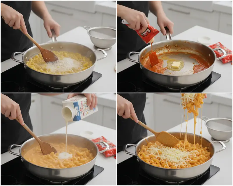 Buldak Carbonara Mac and Cheese 3 cooking process