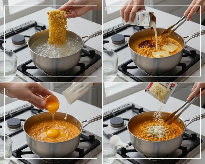 Buldak Carbonara with Milk 3 cooking process