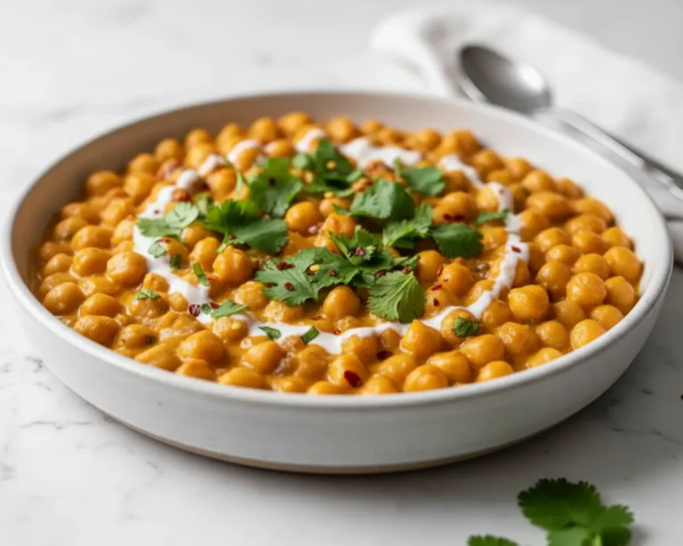 Beautiful plated Marry Me Chickpeas with Coconut Milk
