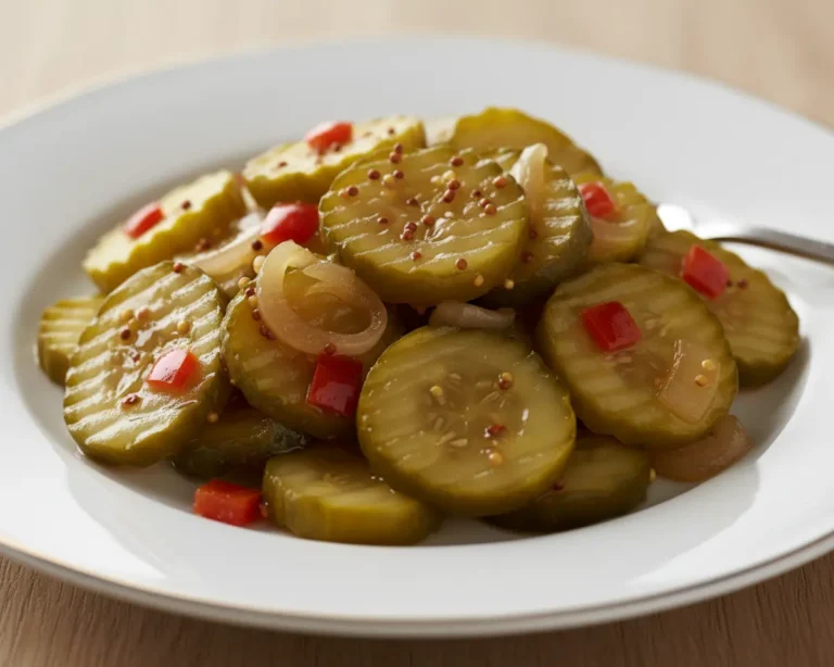 Beautiful plated Mount Olive Bread and Butter Pickles