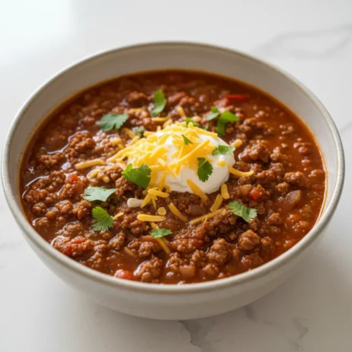 Beautiful plated Pepper Belly Pete Chili Recipe