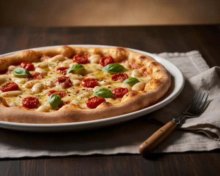 Beautiful plated pizza butter beans