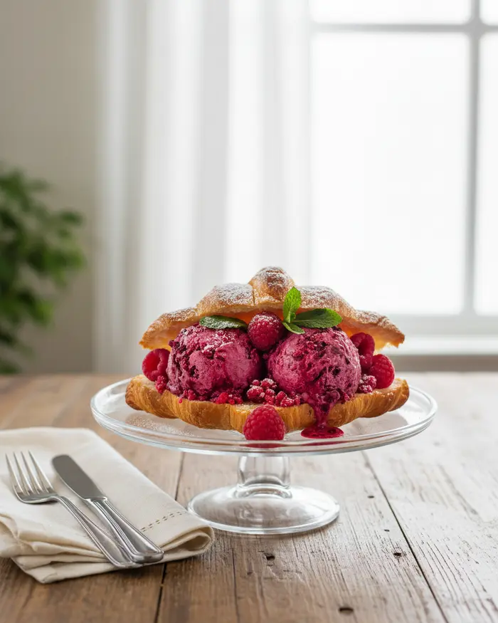 Raspberry Croissant Ice Cream Sandwich Recipe 4 final plated dish
