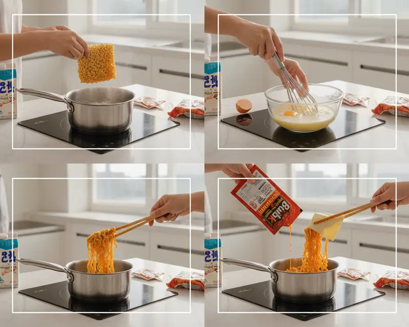Samyang Buldak Noodles Carbonara 3 cooking process