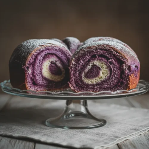 Beautiful plated ube sweet roll