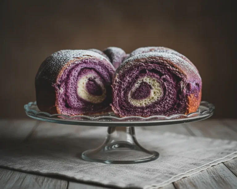 Beautiful plated ube sweet roll