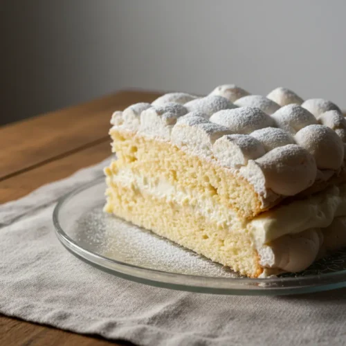 Beautiful plated vanilla meringue cake recipe
