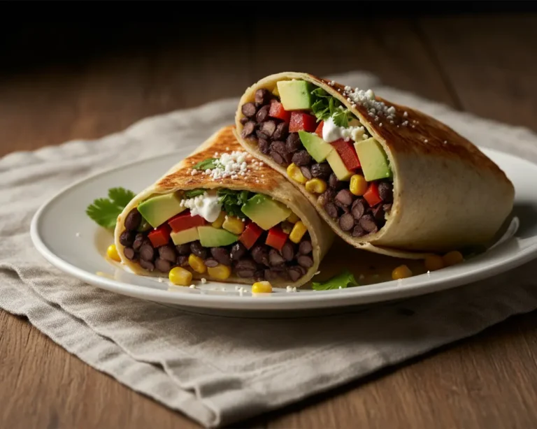 Beautiful plated vegetarian black bean burrito recipe