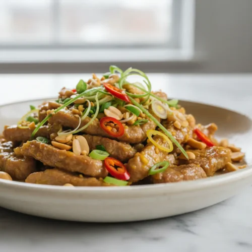 Beautiful plated vietnamese lemongrass beef recipe