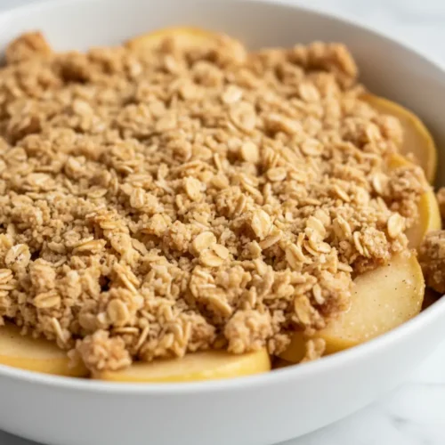 Beautiful plated apple crisp recipe with oats