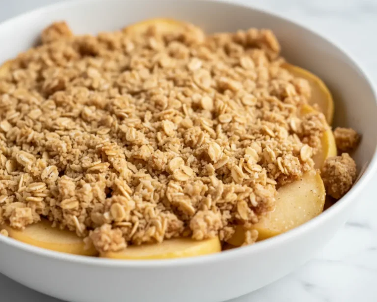 Beautiful plated apple crisp recipe with oats