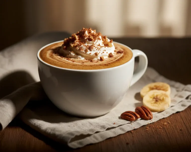 Beautiful plated banana bread latte